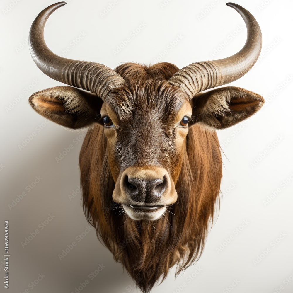 Naklejka premium Majestic Texas Longhorn Cattle With Iconic Horns On White Background