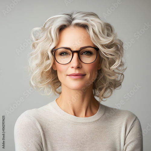 Elegant Mature Woman with Glasses in Studio Portrait