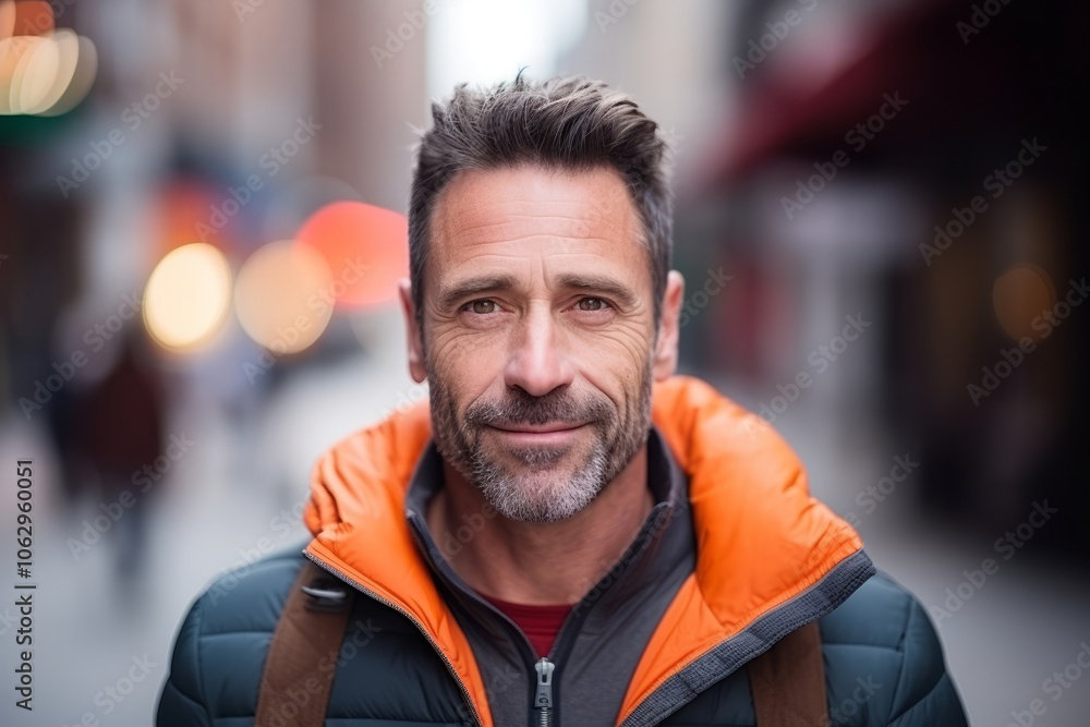 Portrait of a handsome middle-aged man in a city street. Portrait of a handsome middle-aged man in a city street.