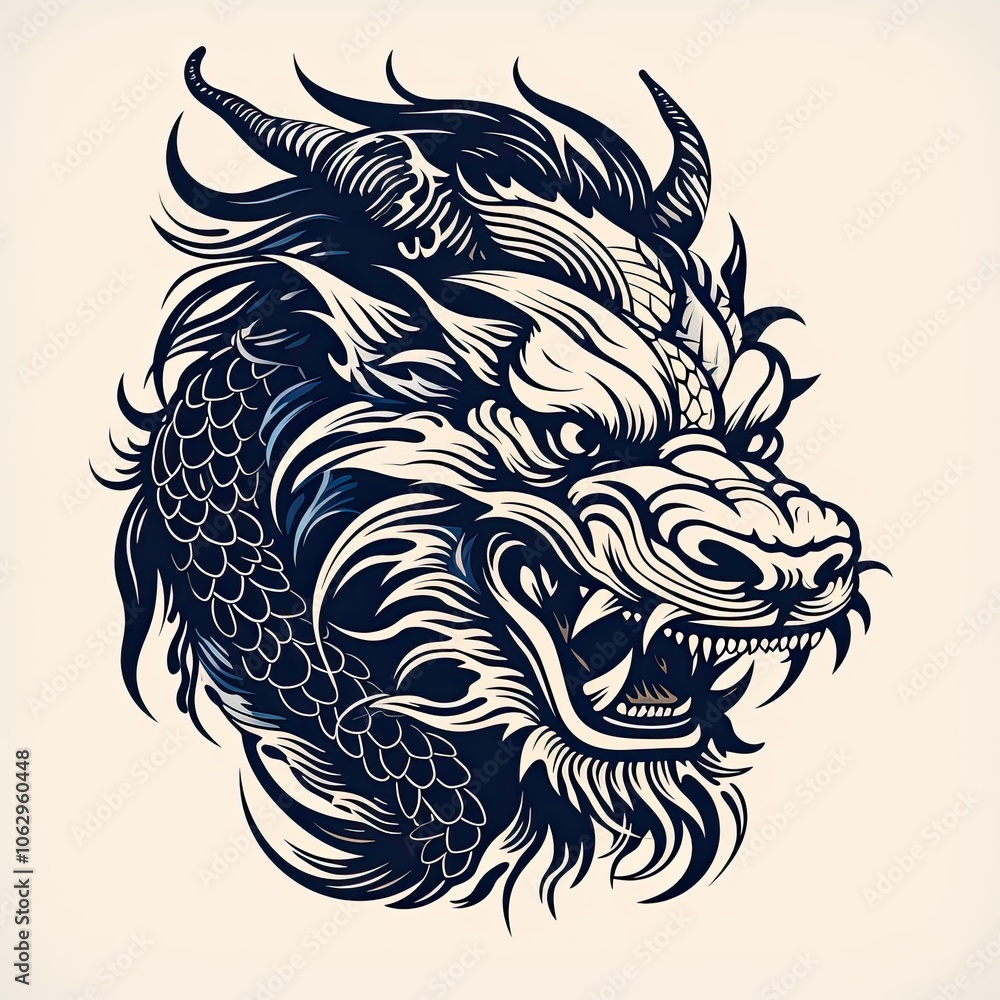 Obraz premium Japanese Style Mini Dragon Icon Vector Tattoo Design