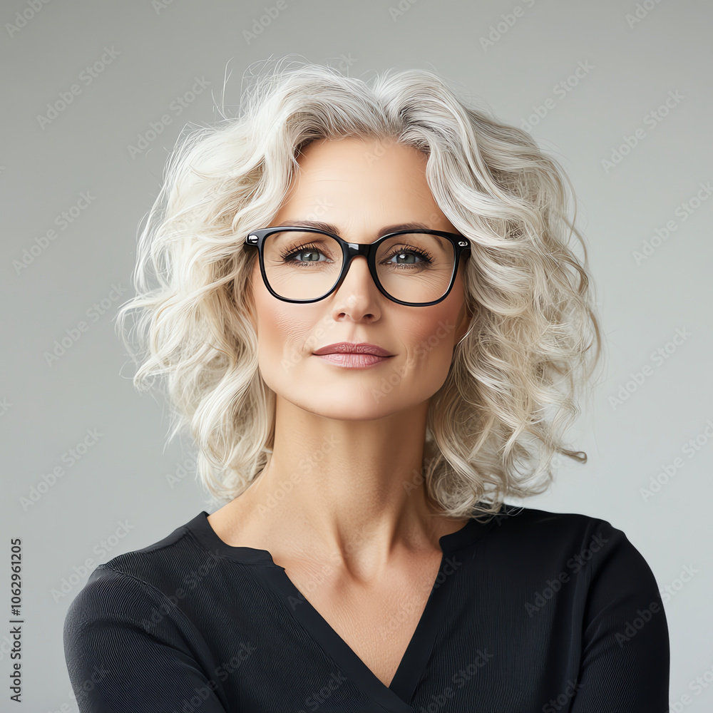 Elegant Mature Woman with Glasses in Studio Portrait Elegant Mature Woman with Glasses in Studio Portrait