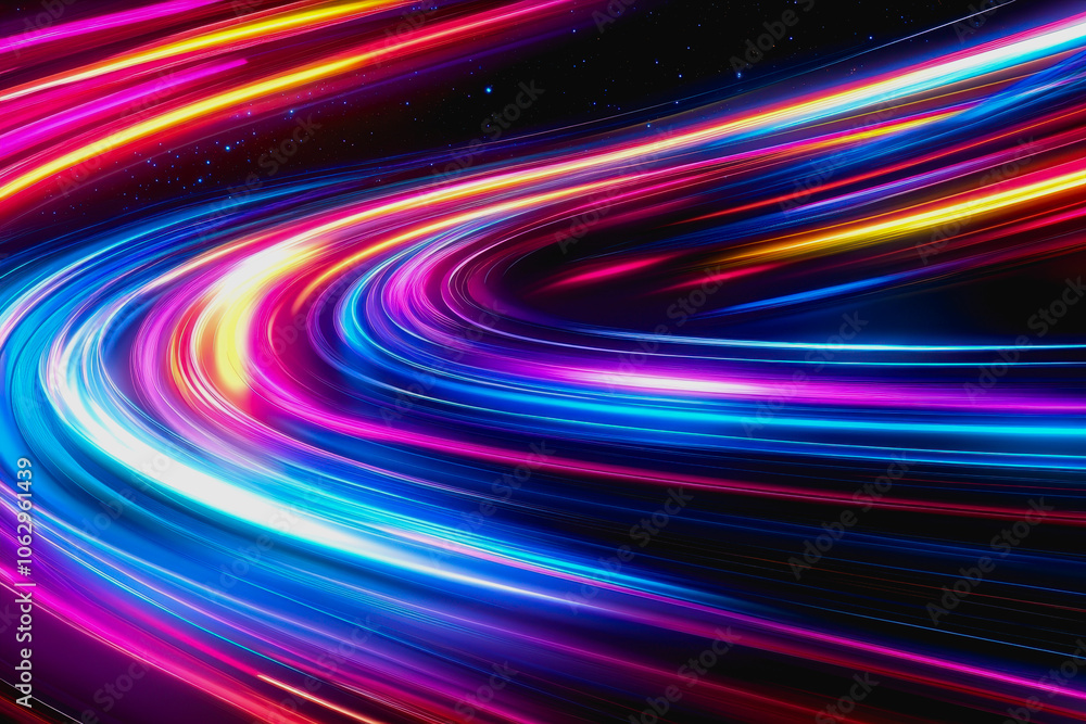 Capture the essence of vibrant neon colors with this abstract digital design. Perfect for conveying a sense of speed and modernity in visuals.