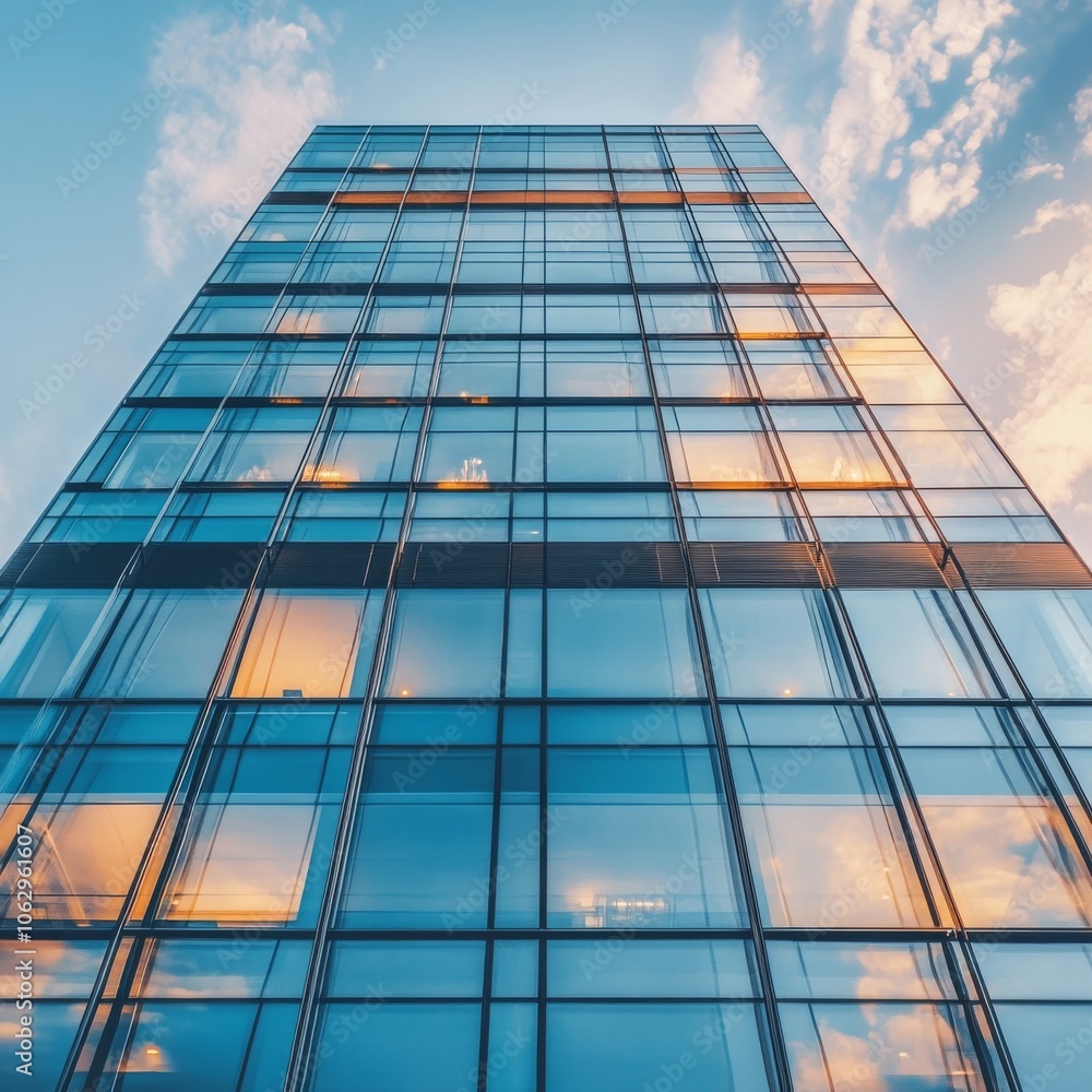 Obraz premium Modern office building details with glass facade.