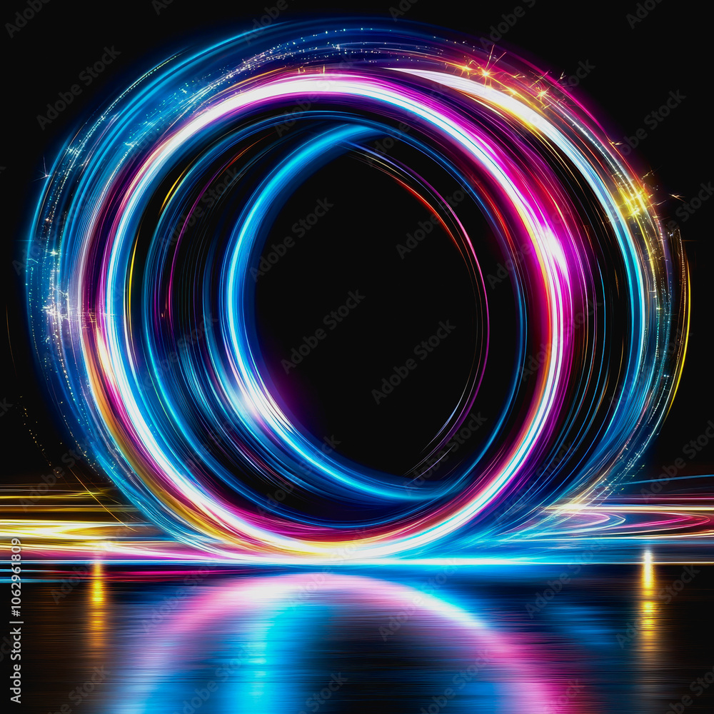 A vibrant and glowing digital interface design featuring a futuristic circle swirl in neon colors, creating a dynamic and eye-catching visual effect. A vibrant and glowing digital interface design featuring a futuristic circle swirl in neon colors, creating a dynamic and eye-catching visual effect.