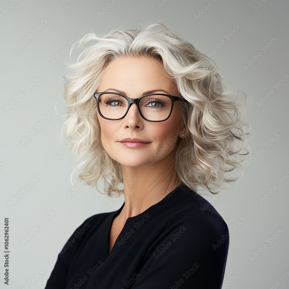Elegant Mature Woman with Glasses in Studio Portrait Elegant Mature Woman with Glasses in Studio Portrait