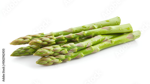 Asparagus vegetable; fresh pile on white