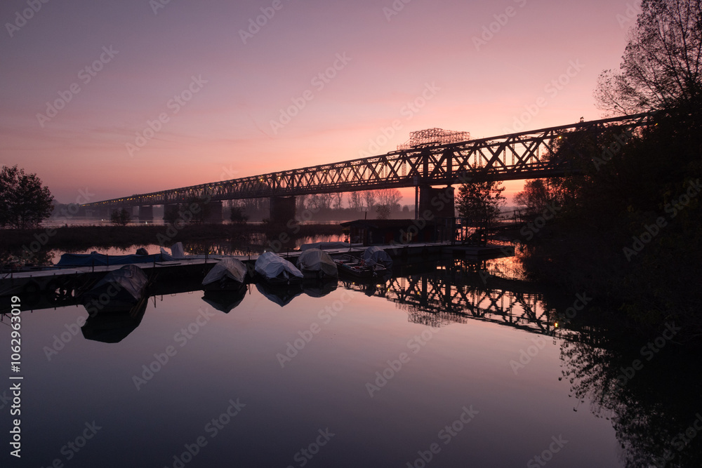 Becca Bridge landscape sun sunset river Ticino silhouette nature