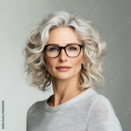 Elegant Mature Woman with Glasses in Studio Portrait