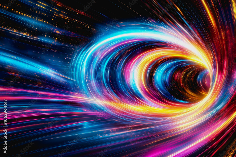Experience a mesmerizing blend of vibrant colors in this digital abstract art showcasing a futuristic neon swirl. Ideal for modern design themes. Experience a mesmerizing blend of vibrant colors in this digital abstract art showcasing a futuristic neon swirl. Ideal for modern design themes.