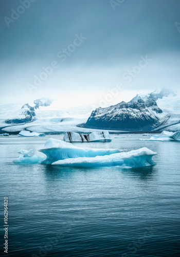 Serene arctic landscape with majestic icebergs in tranquil waters