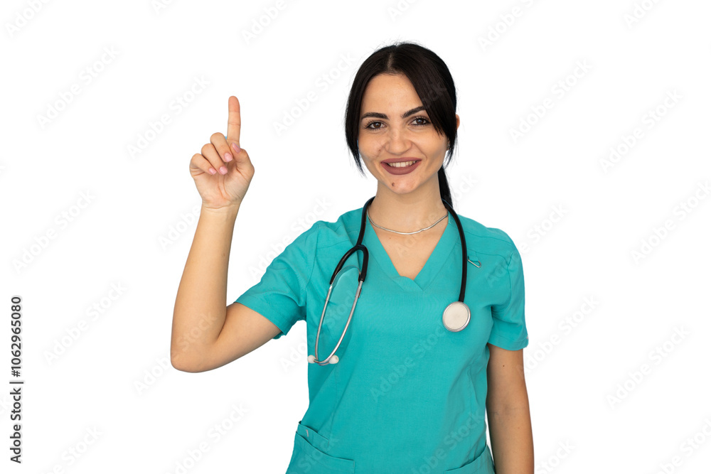 Confident female nurse wearing medical scrubs Confident female nurse wearing medical scrubs