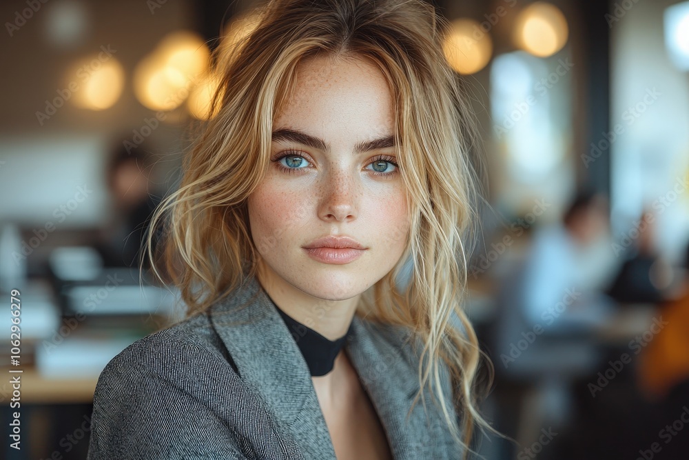 Natural beauty portrait of young woman in modern office setting Natural beauty portrait of young woman in modern office setting