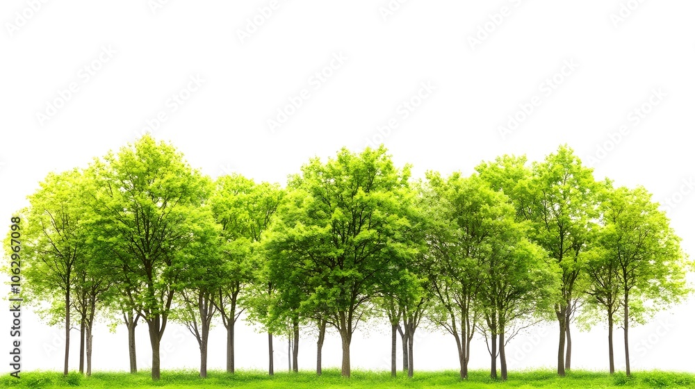Obraz premium Vibrant Green Forest Trees Isolated Against Clean White Background