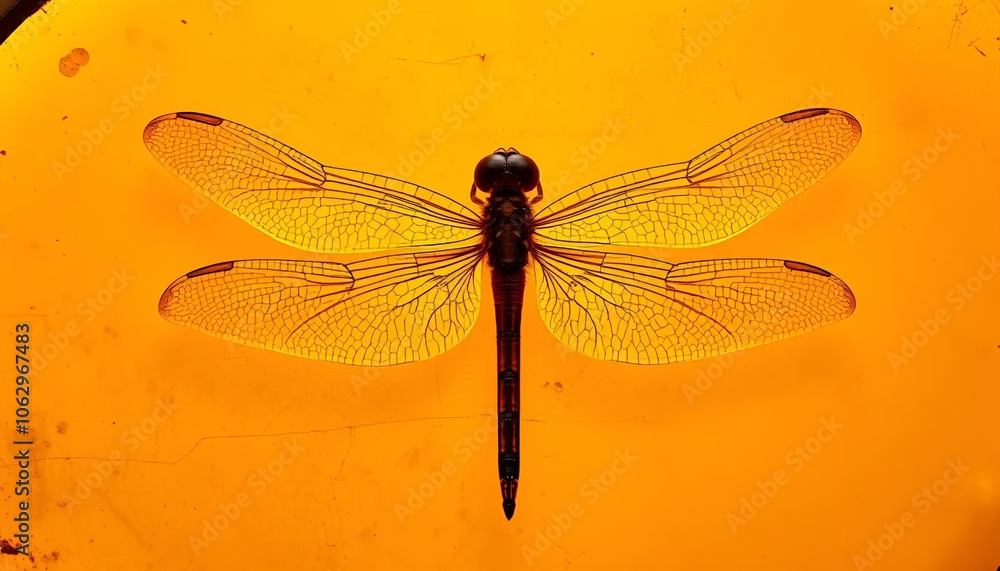 Dragonfly preserved in amber, unique mood, natural history specimen Dragonfly preserved in amber, unique mood, natural history specimen
