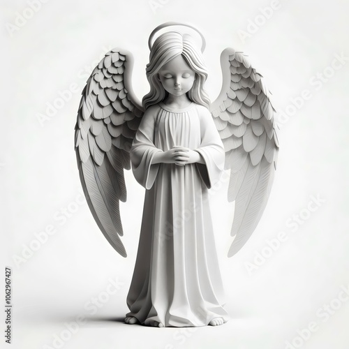 3D angel with a halo above his head. Isolated on a white background. Icon, logo for funeral services.