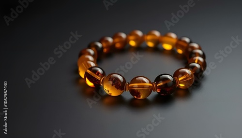 Amber bracelet on dark background, elegant mood, jewelry design