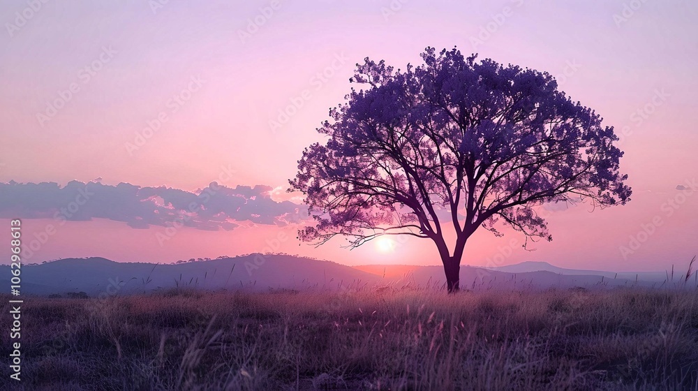 Jacaranda Tree Silhouette at Sunset with Purple Sky
Jacaranda Tree Silhouette at Sunset with Purple Sky