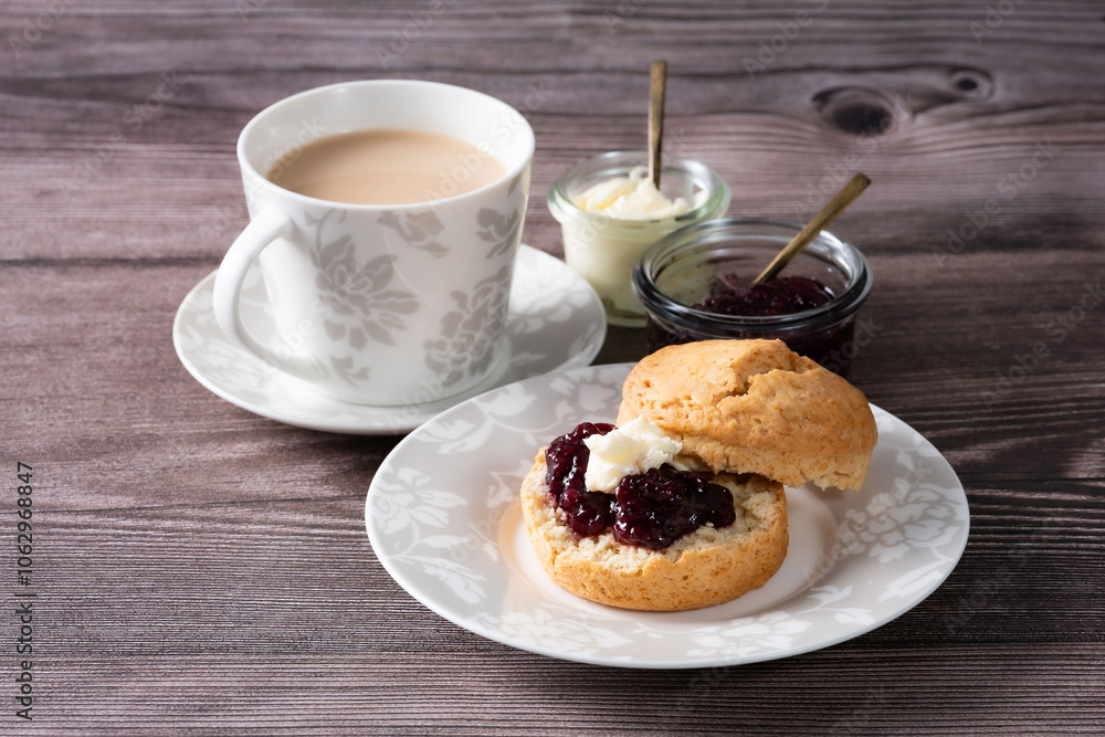 Tea time with homemade scone 1 - wood backbround 1 Tea time with homemade scone 1 - wood backbround 1