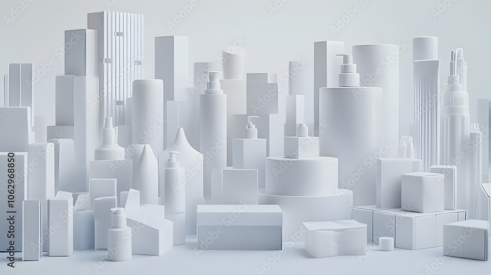 Array of Clean Packaging Structures Repeating into the Distance on a Minimalist Background Array of Clean Packaging Structures Repeating into the Distance on a Minimalist Background