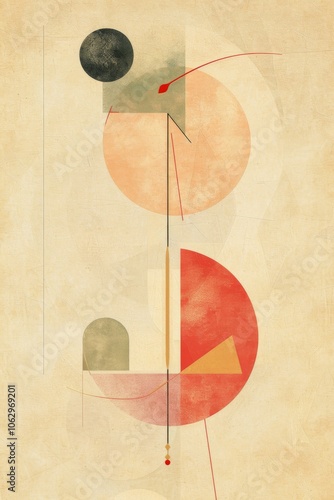 Abstract Geometric Composition: Soft Earthy Tones with Circular and Angular Shapes Creating a Modern Artistic Aesthetic for Contemporary Decor.