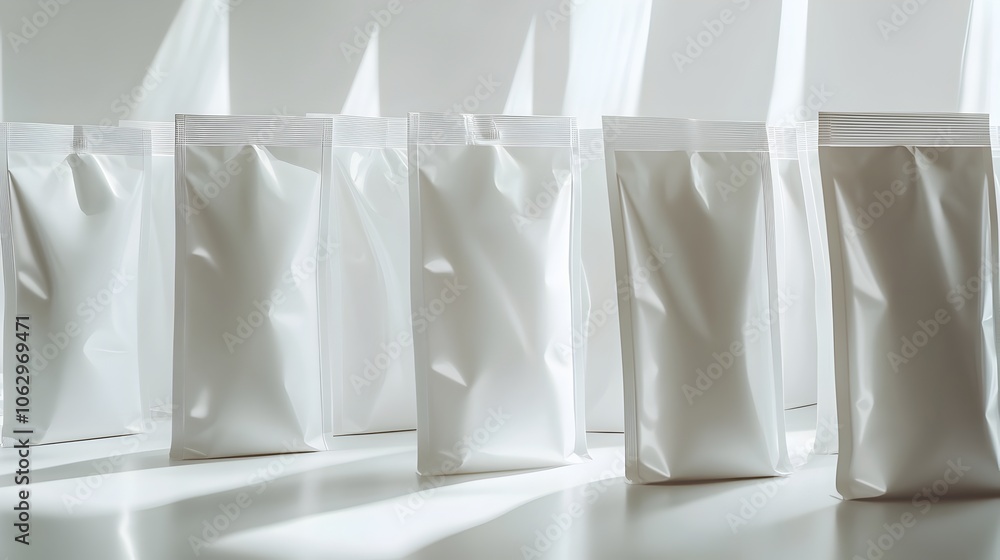 Array of Clean Packaging Bags on a Simple White Background Array of Clean Packaging Bags on a Simple White Background