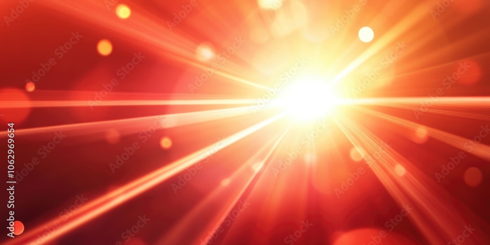Fototapeta premium Bright yellow sun is shining through a red background. The sun is the main focus of the image, and it creates a warm and inviting atmosphere. The red background adds a sense of depth