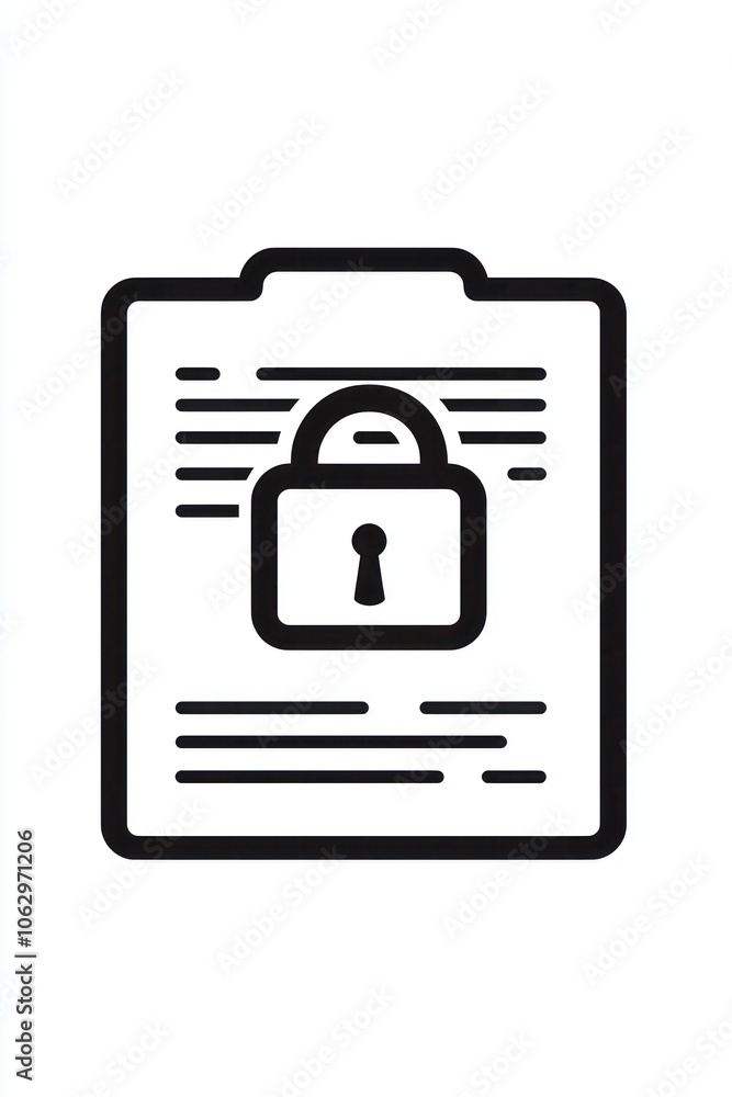 Minimalist line icon depicting confidentiality, featuring a locked document. Minimalist line icon depicting confidentiality, featuring a locked document.