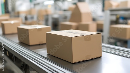 Neatly Stacked Cardboard Boxes in a Clean and Organized Warehouse Environment