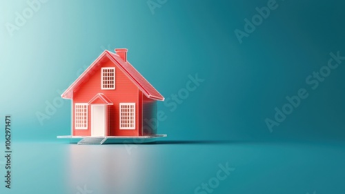 Wallpaper Mural A small red house model on a clean blue background, showcasing a minimalist design and emphasizing home ownership concepts. Torontodigital.ca