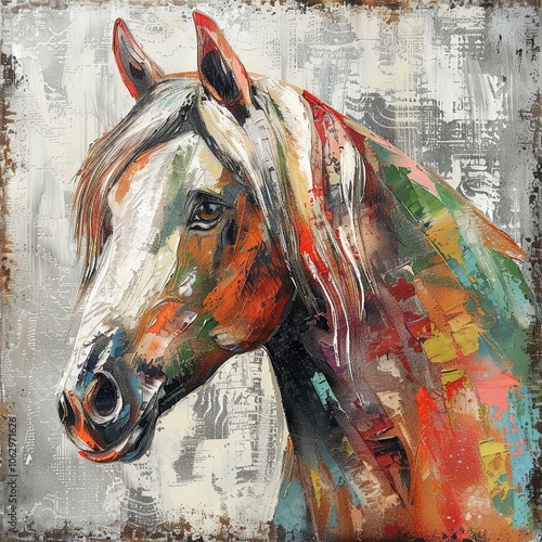 Wallpaper Mural Beautiful Abstract Horse Portrait: Vibrant Colors and Textured Brushstrokes Capturing the Spirit and Elegance of Equine Majesty Torontodigital.ca