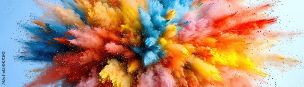 A vibrant explosion of colored powder creates a dynamic, playful scene, reminiscent of celebrations and artistic expression. A vibrant explosion of colored powder creates a dynamic, playful scene, reminiscent of celebrations and artistic expression.