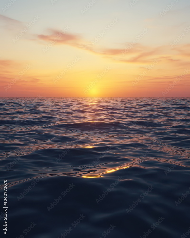 Obraz premium Tranquil Ocean Vista at Sunset: A Mesmerizing Scene of Vastness and Peaceful Stillness