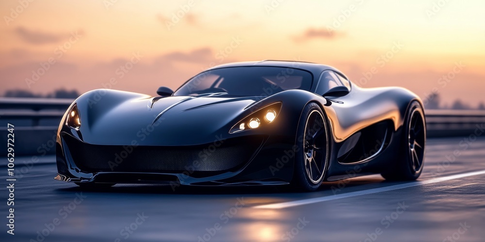 Naklejka premium A beautiful, expensive car driving on the road