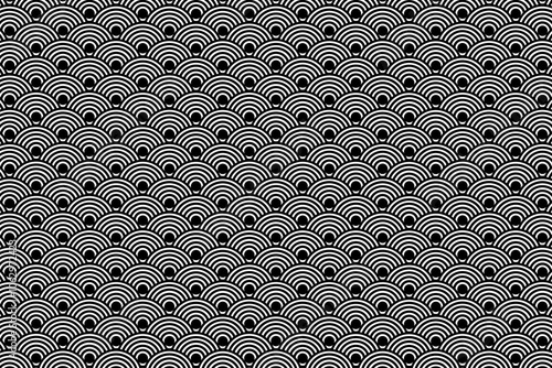 black fishscales seamless pattern with lines,Retro Modern 60s 70s