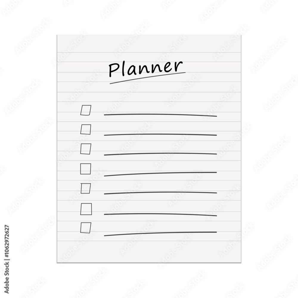 Planner Page Mockup. List notebook business schedul. Planner school or business yearly planner with goals and to do list. Vector Planner Page Mockup. List notebook business schedul. Planner school or business yearly planner with goals and to do list. Vector