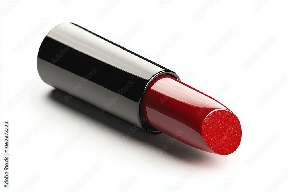 A red lipstick is shown on a white background A red lipstick is shown on a white background