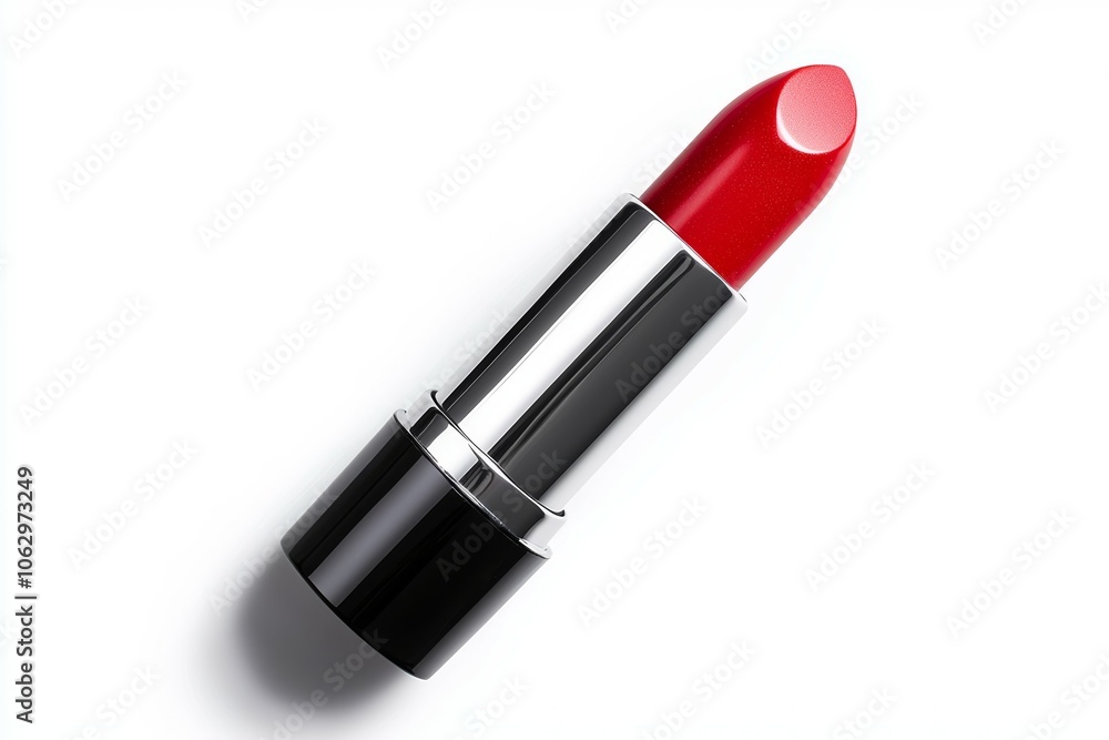 A red lipstick is shown on a white background A red lipstick is shown on a white background