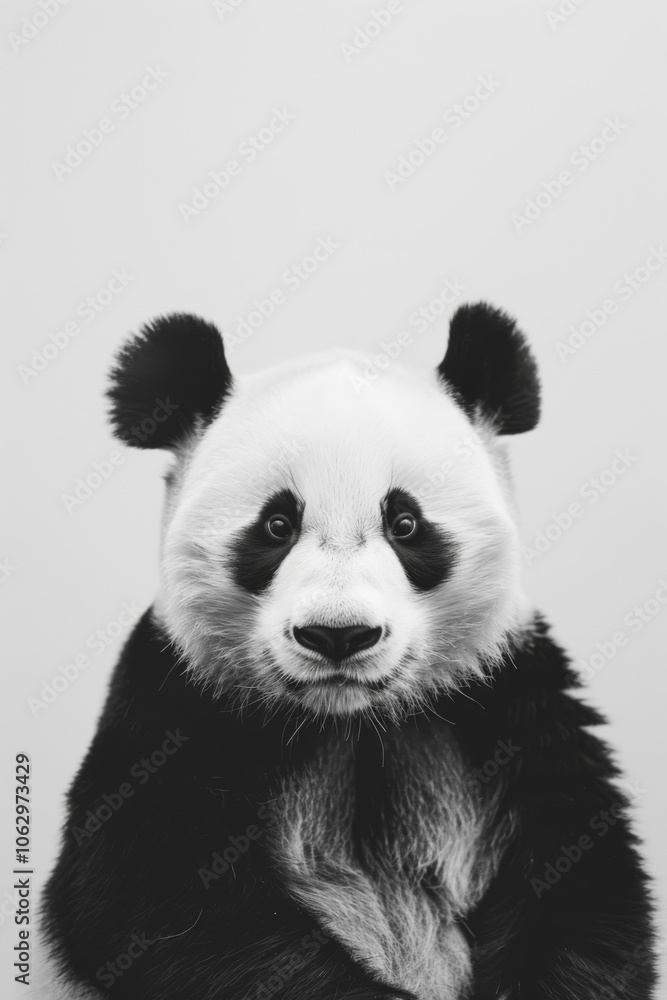 Close-up of an adorable panda bear with distinct black and white markings, capturing its playful and gentle demeanor against a simple backdrop. Close-up of an adorable panda bear with distinct black and white markings, capturing its playful and gentle demeanor against a simple backdrop.