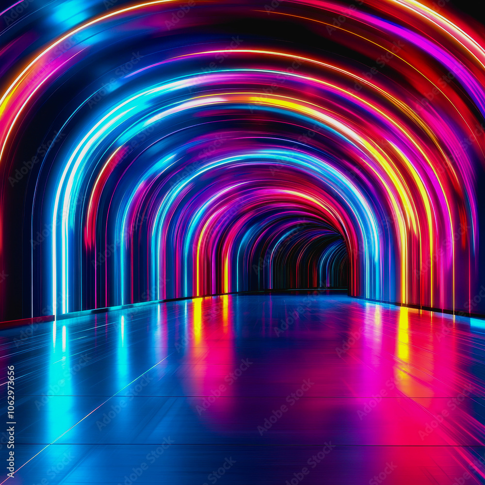 Explore a vibrant and surreal tunnel with pastel neon lights that create a captivating digital interface atmosphere. Perfect for modern design themes. Explore a vibrant and surreal tunnel with pastel neon lights that create a captivating digital interface atmosphere. Perfect for modern design themes.