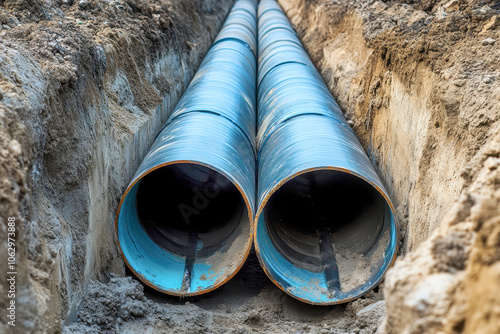 Wallpaper Mural Drinking water plumbing pipeline repair construction in spring time concept.  Torontodigital.ca