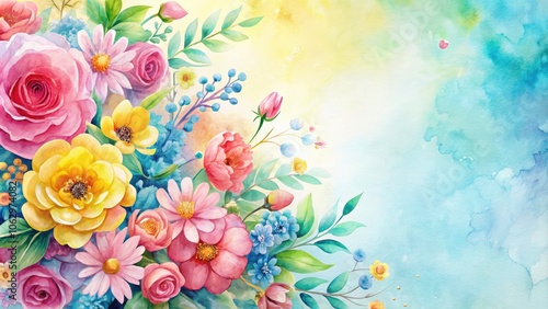 Pastel Watercolor Flowers Background for Spring Design - Beautiful Floral Patterns, Soft Colors, Spring Aesthetic, Perfect for Invitations, Wallpapers, and Crafts