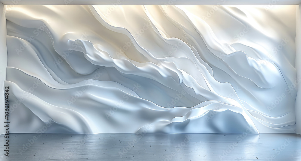 Obraz premium 3D render of white abstract wavy shapes on the wall, simple background.
