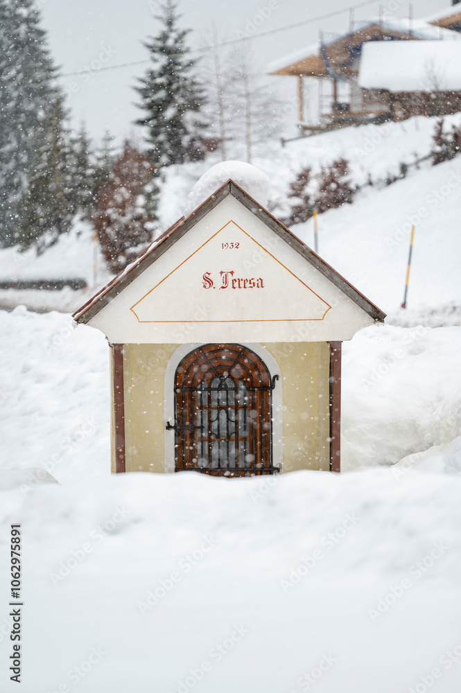 Winter atmosphere. Inside a thick snowfall. Sappada, Dolomites. Winter atmosphere. Inside a thick snowfall. Sappada, Dolomites.