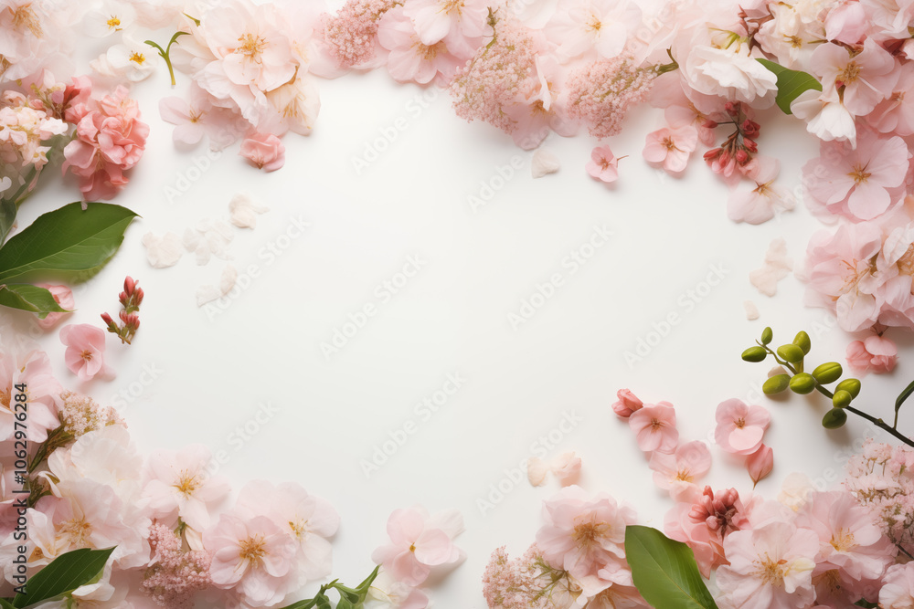 Cherry Blossom Border Blank Card on White Background with Copy Space Cherry Blossom Border Blank Card on White Background with Copy Space