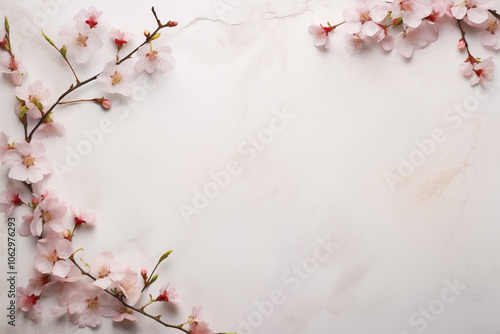 Elegant Corner Accents: Cherry Blossoms on Marble - Spring Floral Design