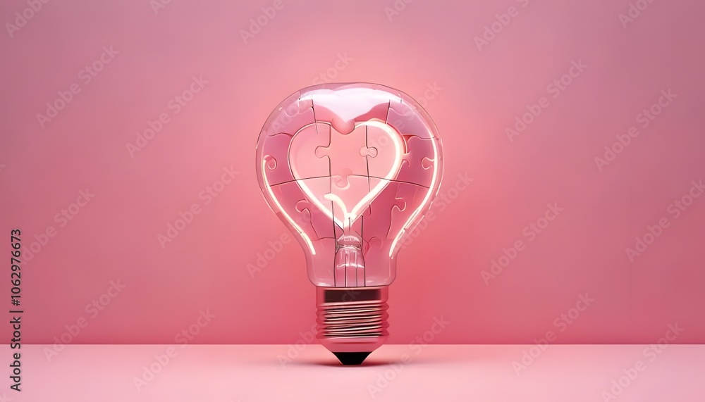 A heart-shaped glowing light bulb sits against a pink background, symbolizing love, creativity, and inspiration. A heart-shaped glowing light bulb sits against a pink background, symbolizing love, creativity, and inspiration.