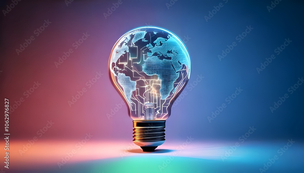 A glowing light bulb with a world map inside, symbolizing innovation, sustainability, and global connectivity. A glowing light bulb with a world map inside, symbolizing innovation, sustainability, and global connectivity.
