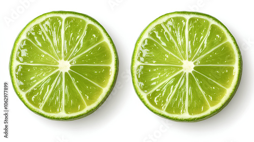 Lime slice isolated on white background. Top view. flat lay. Clipping path.