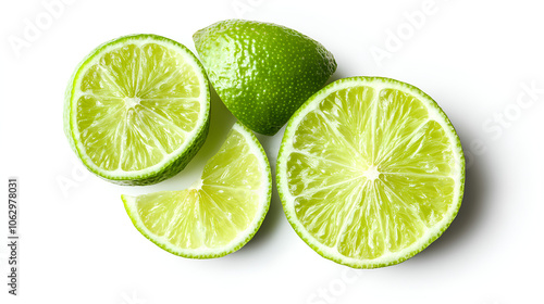 Lime slice isolated on white background. Top view. flat lay. Clipping path.