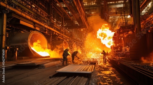 Wallpaper Mural An industrial scene featuring a steel factory with multiple furnaces, Torontodigital.ca